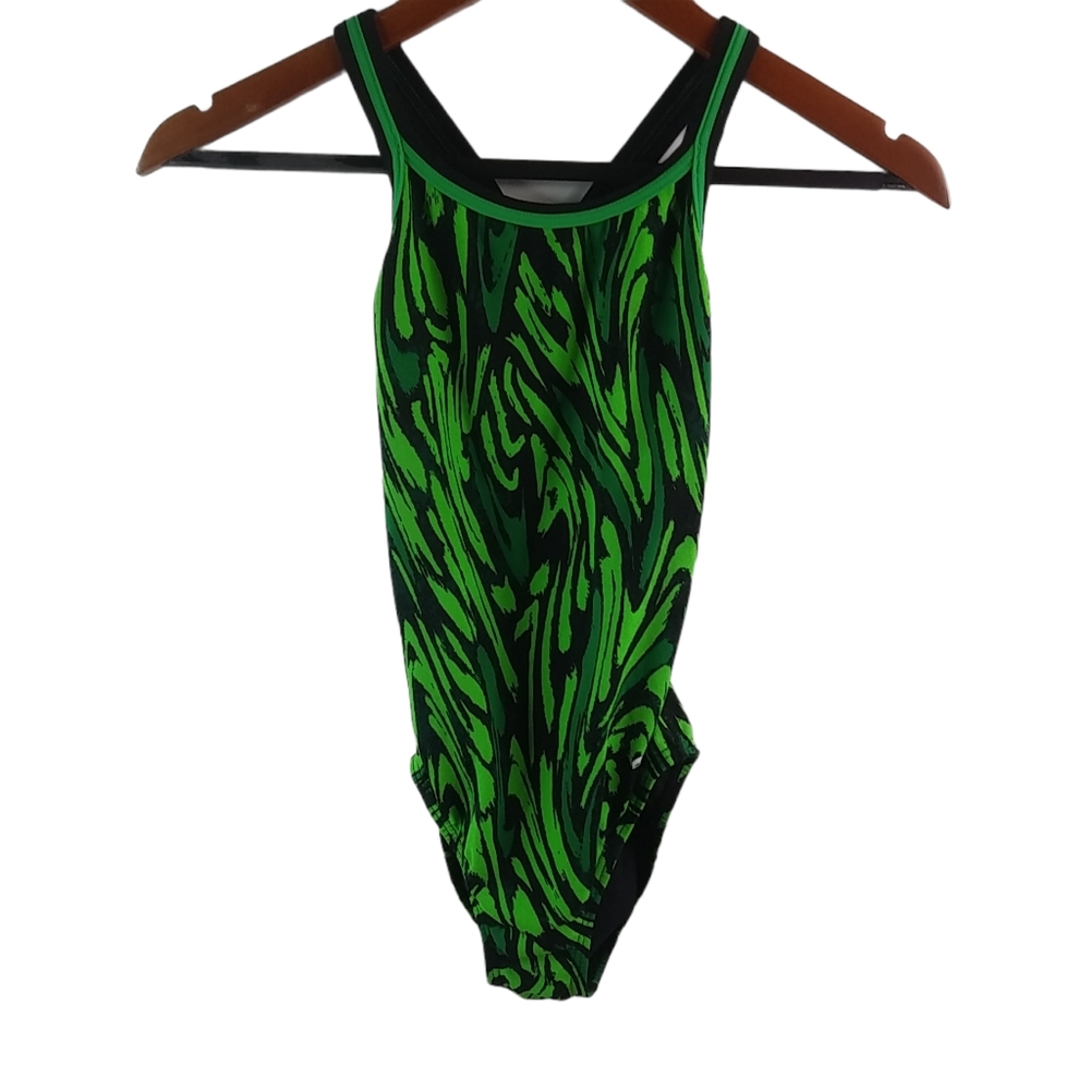 Dolfin 28 Girls M Electric Green Tiger Swim Suit